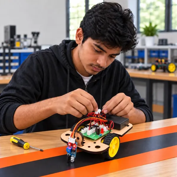 DIY_Line_Follower_Buddy_Robot_Car_with_Black_Line_Track_IR_Sensor_Based_Smart_Robotics_Science_Experiment_Project_Working_Model_STEM_Educational_Kit_for_School_Kids_and_Students