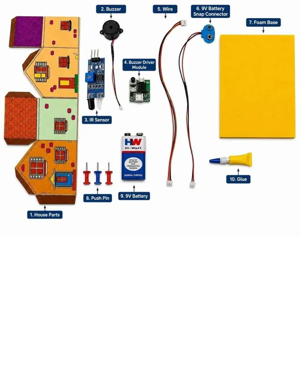 DIY_Paper_House_IR_Sensor_Intruder_Alarm_Security_System_Working_Model_Physics_Project_Experiment_Kit_Science_STEM_Learning_Education_Electronics_with_Buzzer_for_Class_9-12_Students