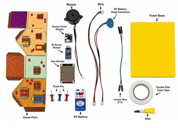 DIY_Rain_Alarm_Sensor_Kit_Paper_House_Science_Project_Working_Model_STEM_Electronics_Experiment_with_Buzzer_for_Students_Class_6-12_School_Exhibition