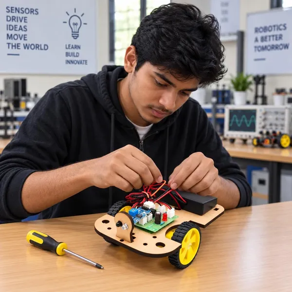 DIY_Traffic_Bot_Working_Model_Stops_When_It_Sees_an_Obstacle_IR_Sensor_Based_Smart_Robotic_Car_Science_Project_Experiment_STEM_Learning_Educational_Toy_Kit_for_School_Kids_and_Students