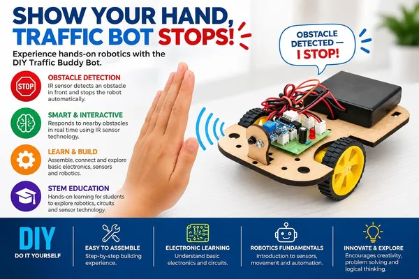 DIY_Traffic_Bot_Working_Model_Stops_When_It_Sees_an_Obstacle_IR_Sensor_Based_Smart_Robotic_Car_Science_Project_Experiment_STEM_Learning_Educational_Toy_Kit_for_School_Kids_and_Students
