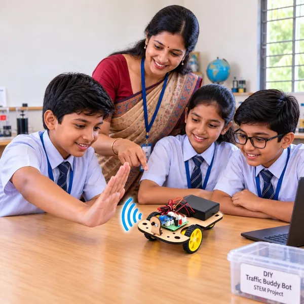 DIY_Traffic_Bot_Working_Model_Stops_When_It_Sees_an_Obstacle_IR_Sensor_Based_Smart_Robotic_Car_Science_Project_Experiment_STEM_Learning_Educational_Toy_Kit_for_School_Kids_and_Students
