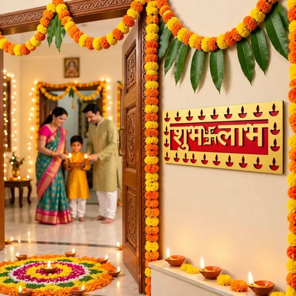 Shubh_Labh_Golden_Diya_Border_Wooden_Nameplate_for_Festive_Entrance_Décor_Auspicious_Shubh_Labh_Wall_Hanging_Sign_for_Traditional_Indian_Home_Decoration