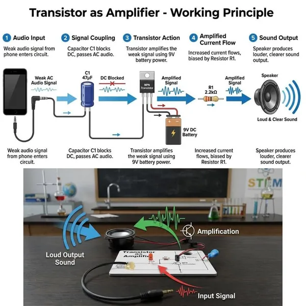 Transistor_as_Amplifier_Experiment_Working_Model_for_School_Science_Project_Electronics_Educational_STEM_Learning_Kit_for_Students_Class_12