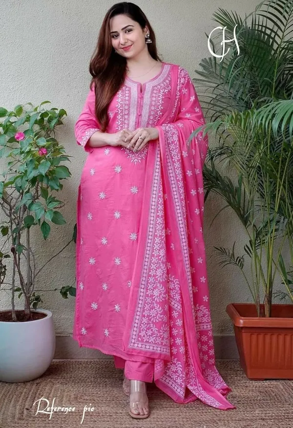 Pink_Rayon_Embroidered_Kurti_With_Pant_And_Dupatta_Set_For_Women