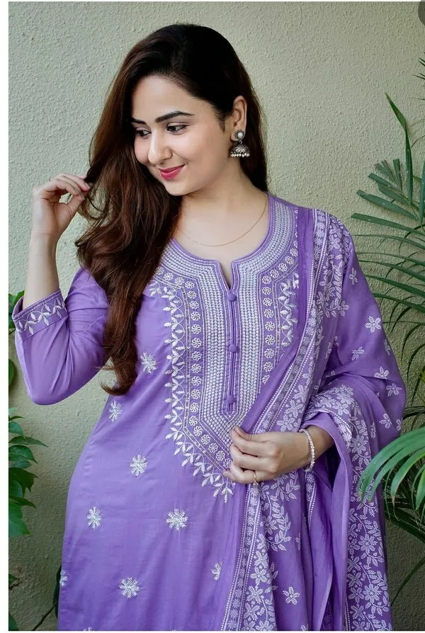 Purple_Rayon_Embroidered_Kurta_With_Pant_Dupatta_Set_For_Women