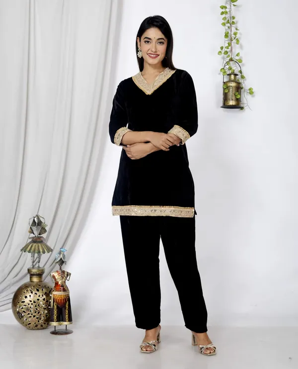 Black_Velvet_Embroidered_Kurti_With_Pant_Set_For_Women