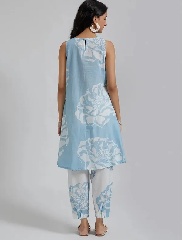 Sky_Blue_Cotton_Kurti_With_Afgani_Pant_For_Women