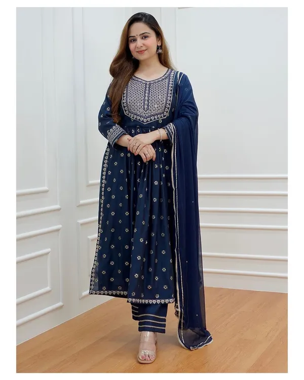 Blue_Rayon_Naira_Cut_Kurta_Pant_Dupatta_Set_For_Women