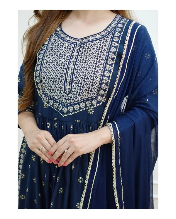 Blue_Rayon_Naira_Cut_Kurta_Pant_Dupatta_Set_For_Women