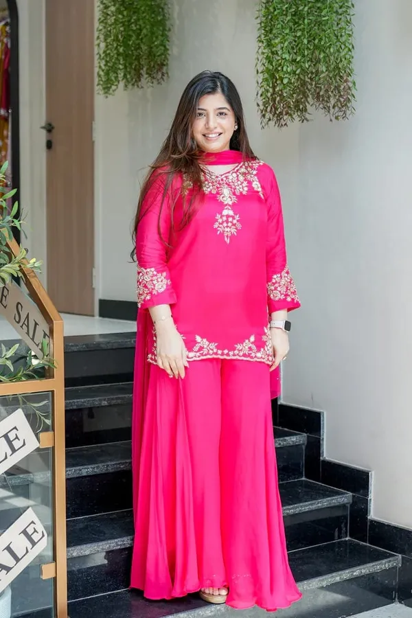 Pink_Chanderi_Handwork_Short_Kurta_Palazzo_Dupatta_Set_For_Women