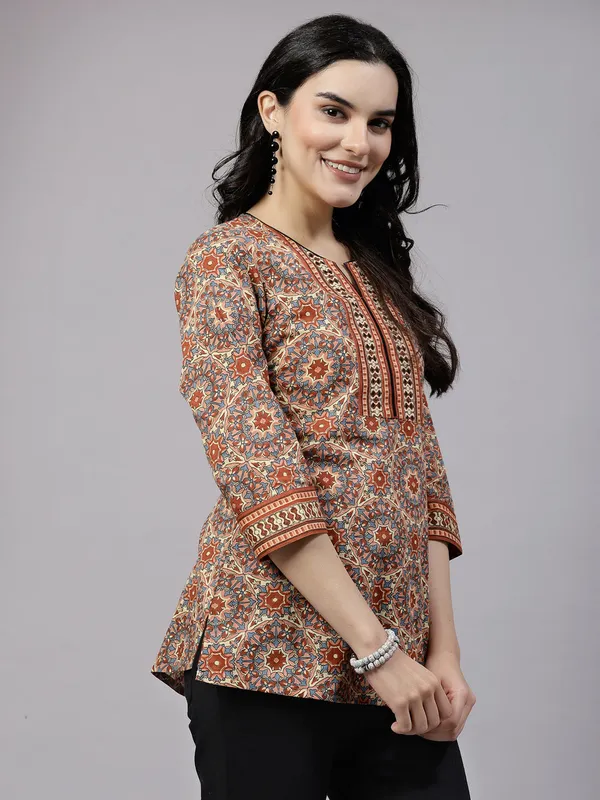 Rust_Cotton_Printed_Top_For_Women