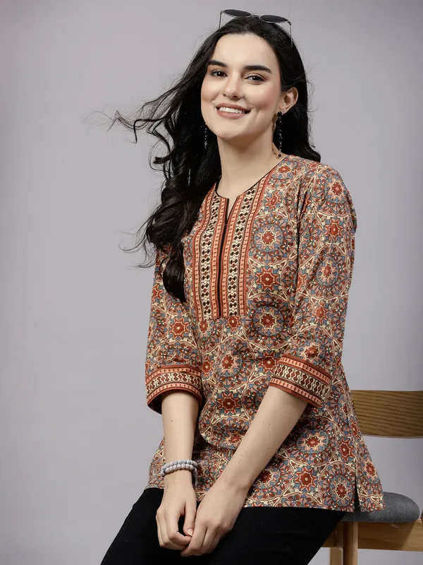 Rust_Cotton_Printed_Top_For_Women
