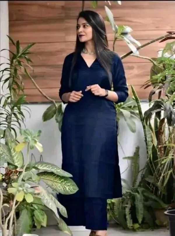 Blue_Rayon_Solid_Kurti_With_Pant