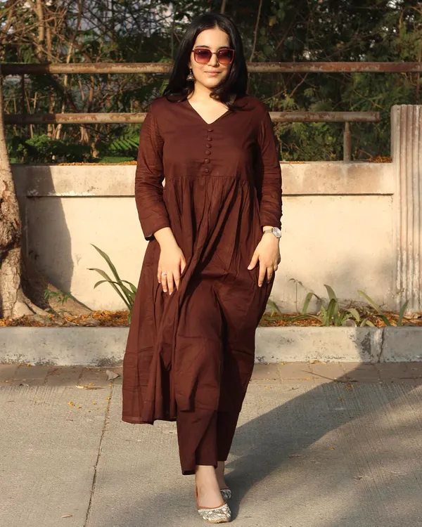 Coffee_Rayon_Premium_And_Elegant_Kurti_With_Palazzo_Pant_For_Women