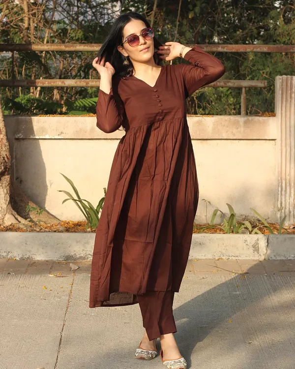 Coffee_Rayon_Premium_And_Elegant_Kurti_With_Palazzo_Pant_For_Women
