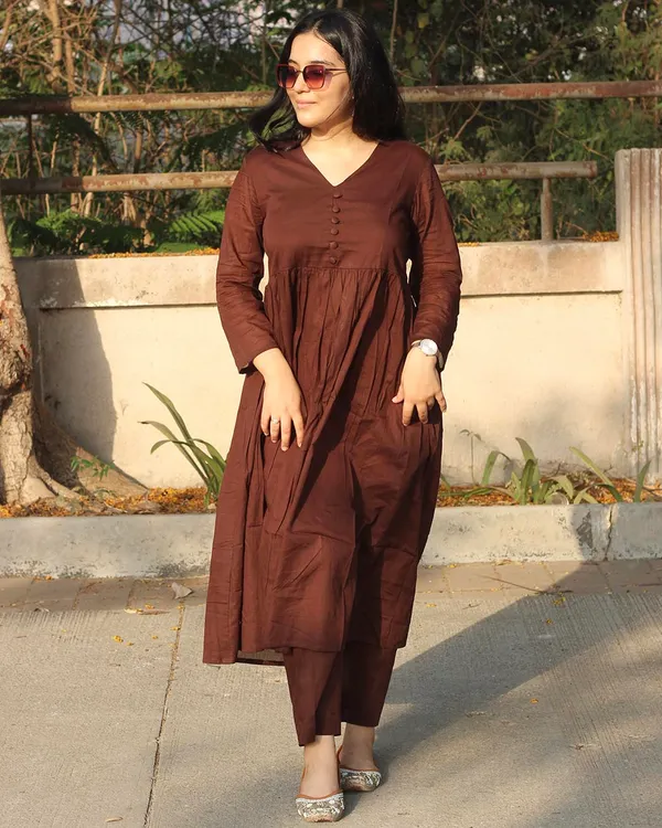 Coffee_Rayon_Premium_And_Elegant_Kurti_With_Palazzo_Pant_For_Women