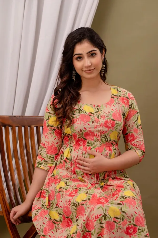 Beige_Cotton_Floral_Maternity_Gown_For_Women