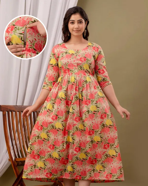 Beige_Cotton_Floral_Maternity_Gown_For_Women