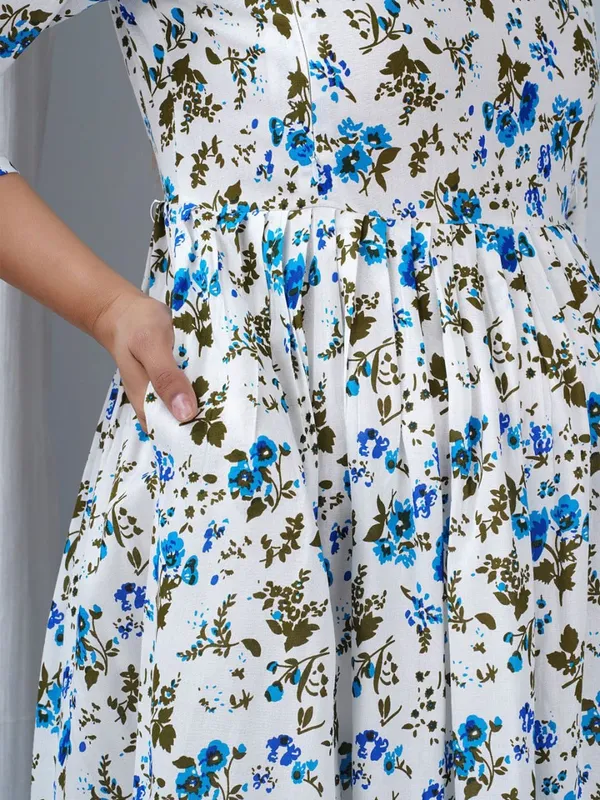 Blue_Cotton_Floral_Maternity_Gown_For_Women