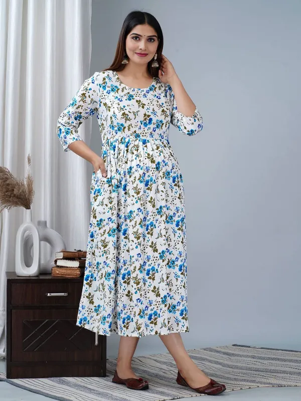 Blue_Cotton_Floral_Maternity_Gown_For_Women