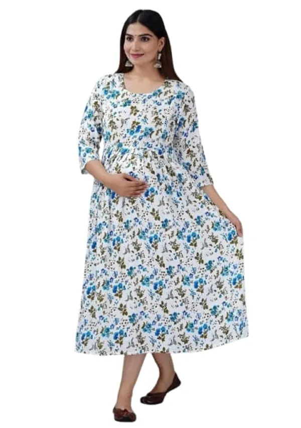 Blue_Cotton_Floral_Maternity_Gown_For_Women