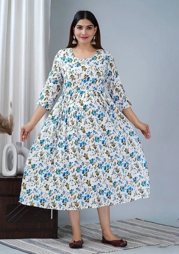 Blue_Cotton_Floral_Maternity_Gown_For_Women