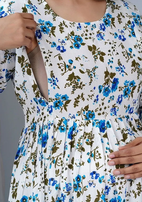 Blue_Cotton_Floral_Maternity_Gown_For_Women
