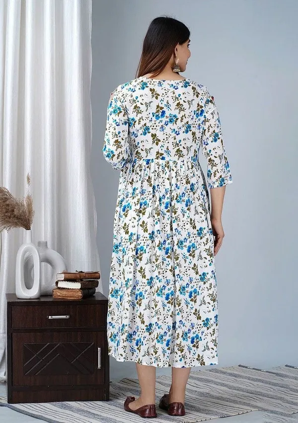 Blue_Cotton_Floral_Maternity_Gown_For_Women