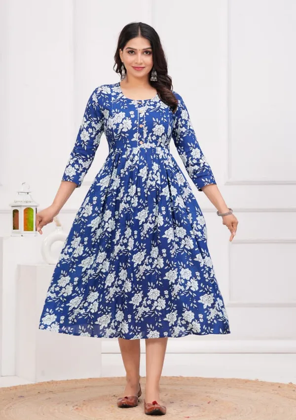 Blue_Cotton_Floral_Maternity_Gown_For_Women