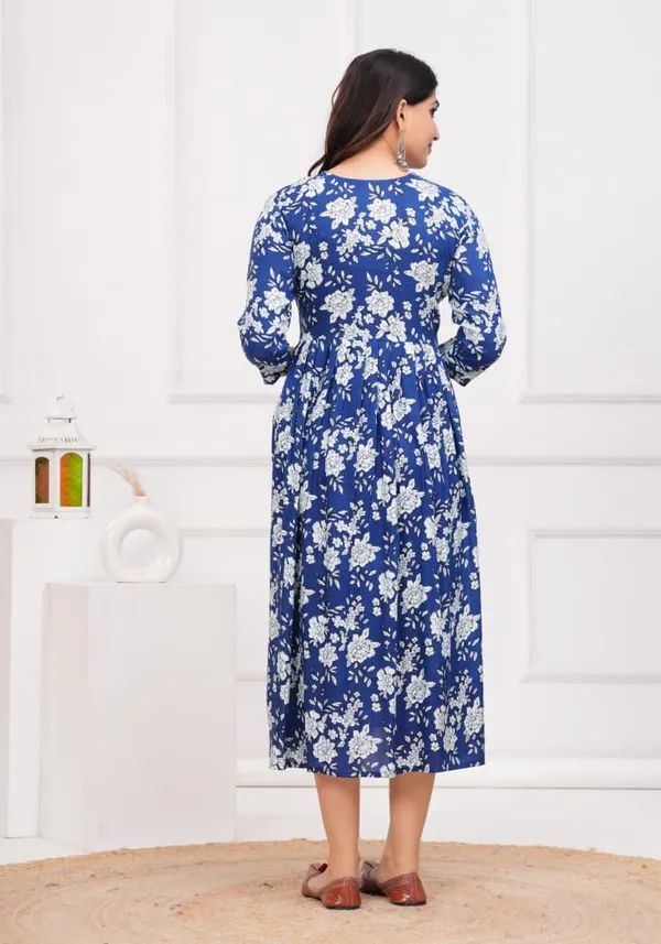 Blue_Cotton_Floral_Maternity_Gown_For_Women
