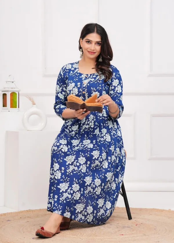 Blue_Cotton_Floral_Maternity_Gown_For_Women