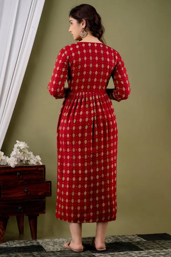 Maroon_Cotton_Floral_Maternity_Gown_For_Women