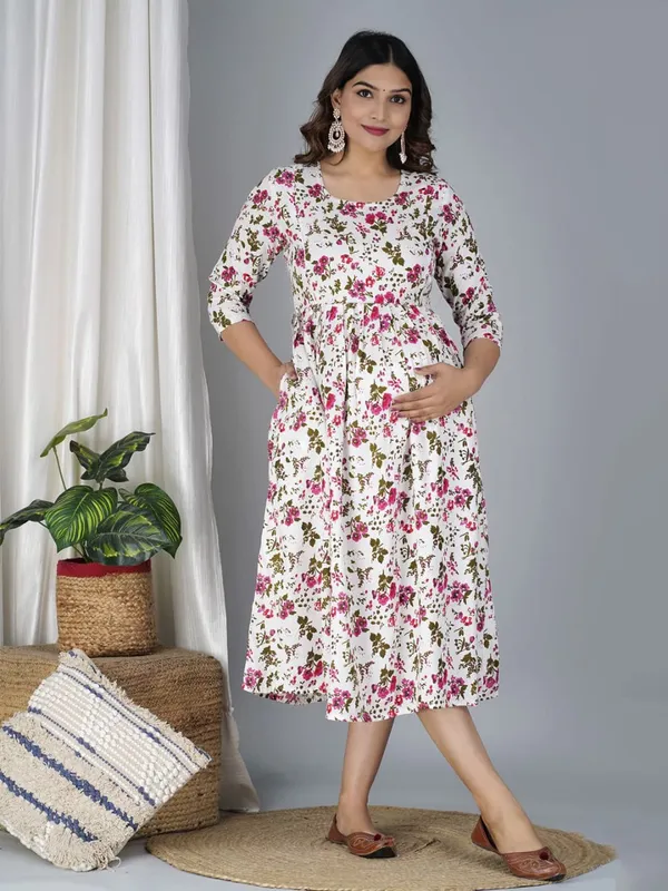 Red_Cotton_Floral_Maternity_Gown_For_Women