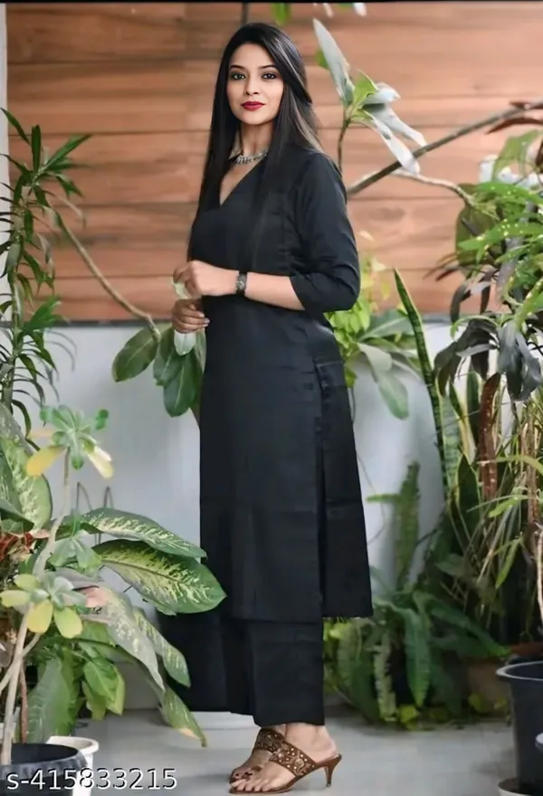 Black_Rayon_Solid_Kurti_With_Pant