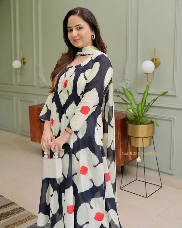Black_Cotton_Embroidered_Kurta_With_Pant_And_Dupatta_Set_For_Women