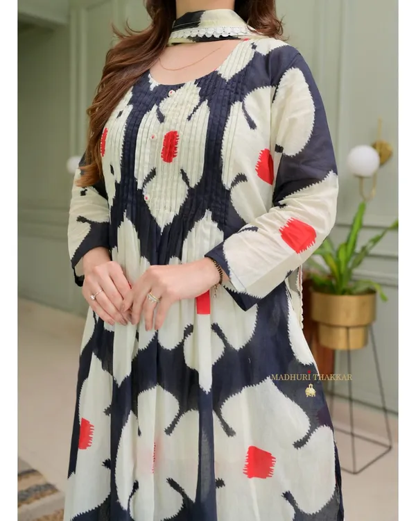 Black_Cotton_Embroidered_Kurta_With_Pant_And_Dupatta_Set_For_Women