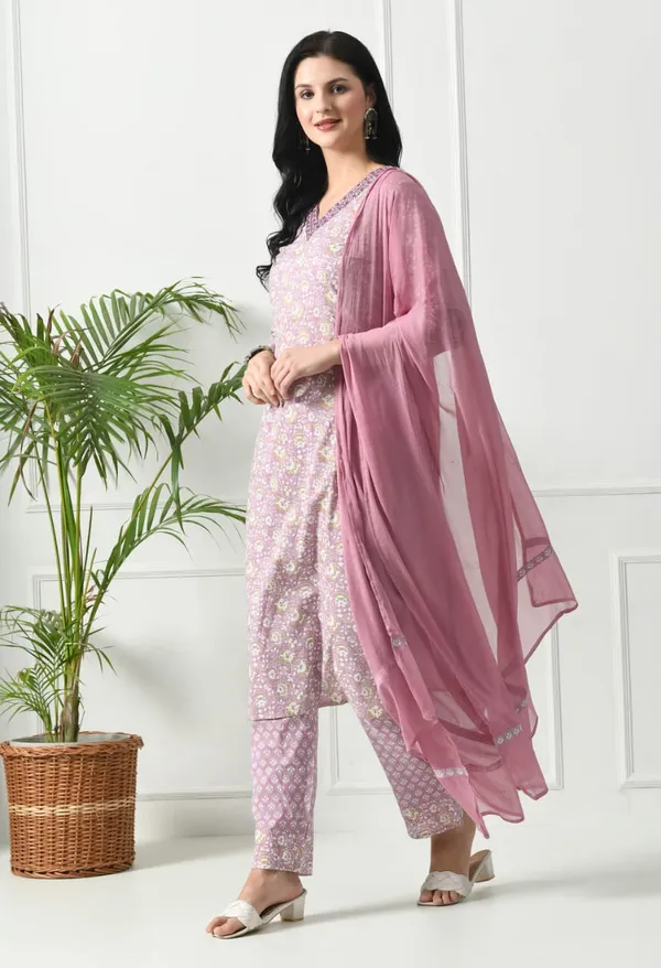 Peach_Cotton_Long_Kurta_Pant_Dupatta_Set_For_Women