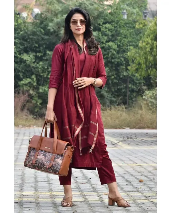 Maroon_Cotton_Embroidered_Kurta_With_Pant_Dupatta_Set_For_Women