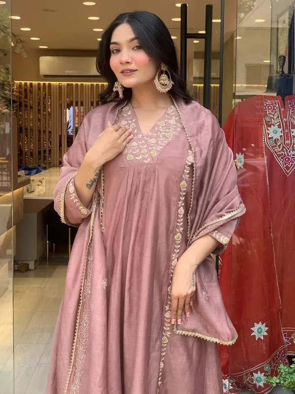 Pink_Mul_Chanderi_Embroidered_Anarkali_Kurti_Pant_Dupatta_Set_For_Women