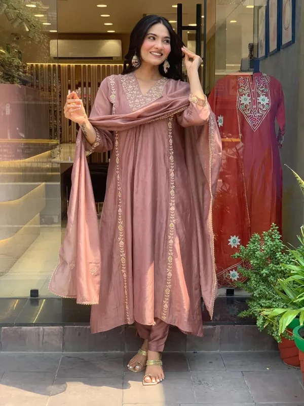 Pink_Mul_Chanderi_Embroidered_Anarkali_Kurti_Pant_Dupatta_Set_For_Women