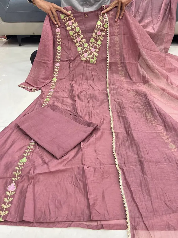 Pink_Mul_Chanderi_Embroidered_Anarkali_Kurti_Pant_Dupatta_Set_For_Women