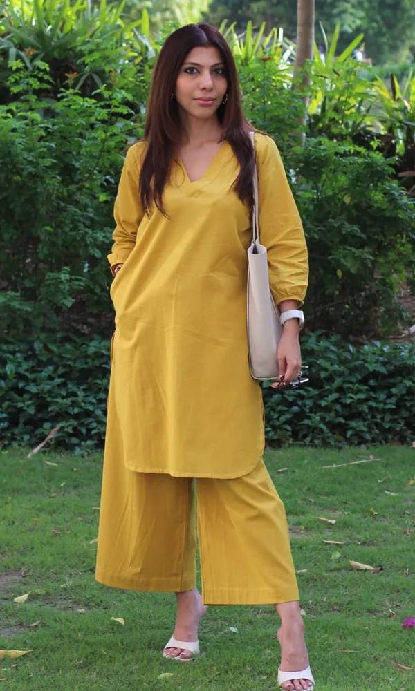 Mustard_Cotton_Slub_Straight_Fit_Kurti_With_Pant_For_Women