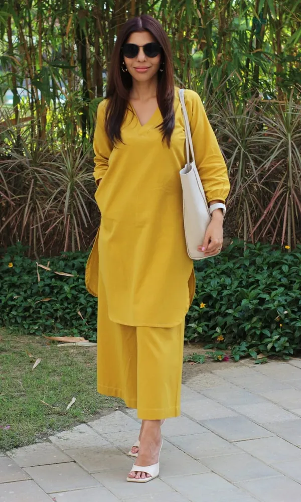 Mustard_Cotton_Slub_Straight_Fit_Kurti_With_Pant_For_Women