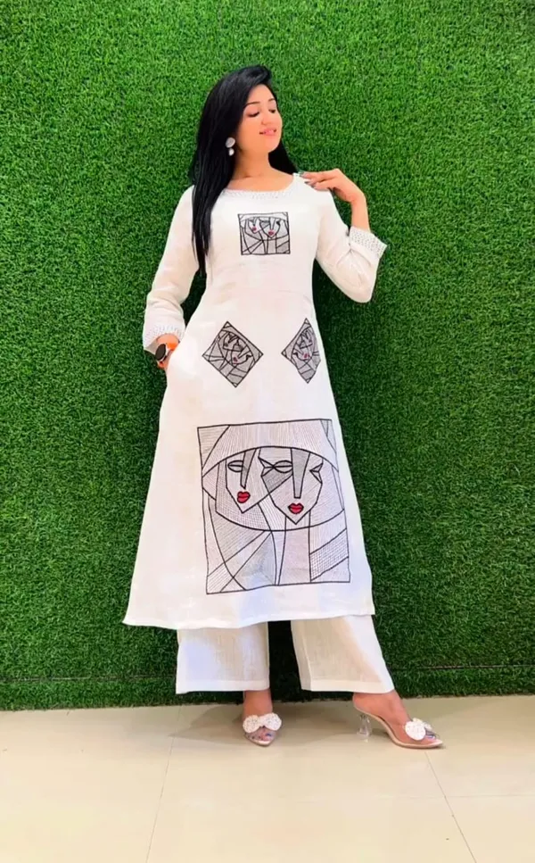 White_Cotton_Flex_Embroidered_Coord_Kurti_With_Palazzo_For_Women
