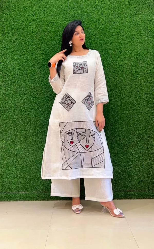 White_Cotton_Flex_Embroidered_Coord_Kurti_With_Palazzo_For_Women
