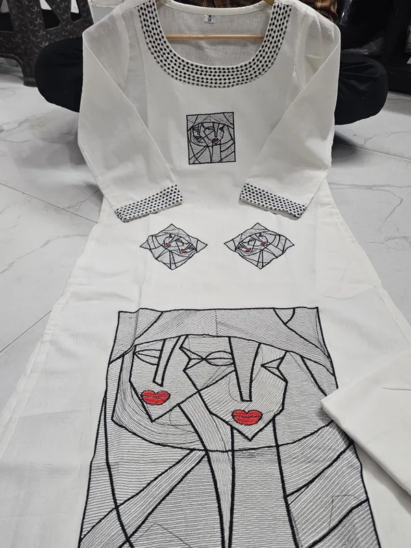 White_Cotton_Flex_Embroidered_Coord_Kurti_With_Palazzo_For_Women