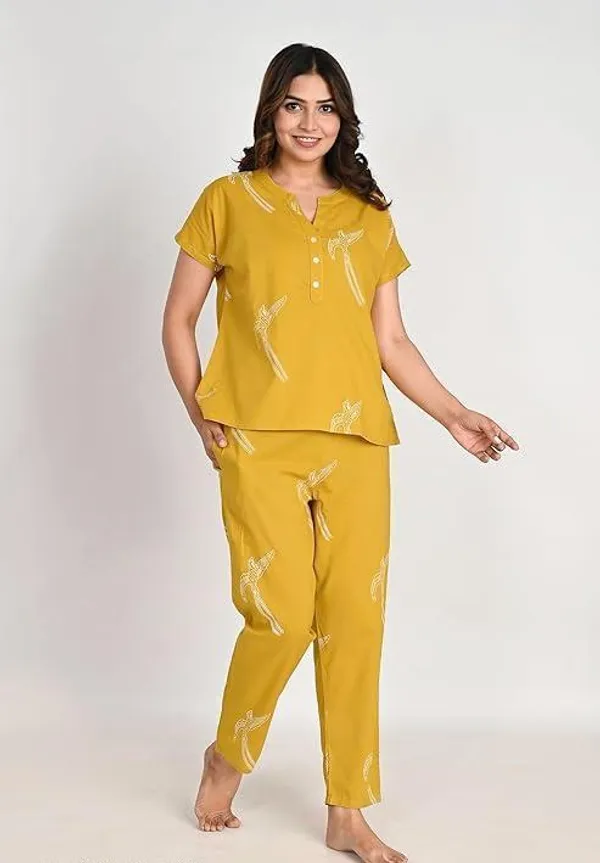 Yellow_Cotton_Printed_Night_Suit_For_Women