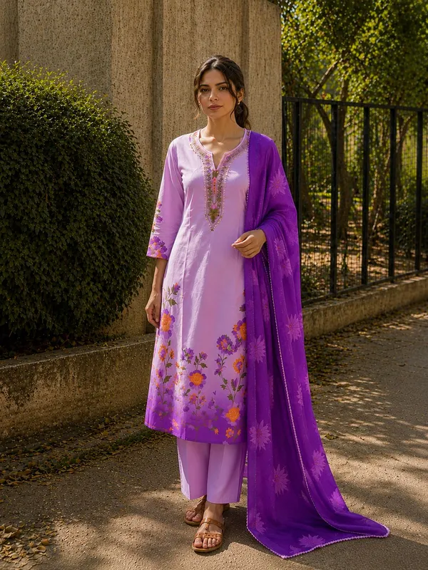 Purple_Silk_Floral_Printed_Kurta_Pant_Dupatta_Set_For_Women
