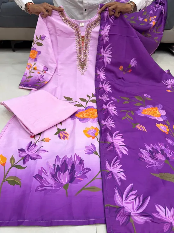 Purple_Silk_Floral_Printed_Kurta_Pant_Dupatta_Set_For_Women
